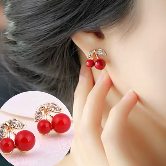 Cute Cherry Rhinestone Earrings - Picture 1 of 2